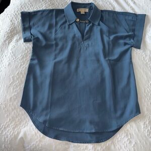 Michael Kors Blue Chain Detail Collared Short Sleeve Shirt, medium